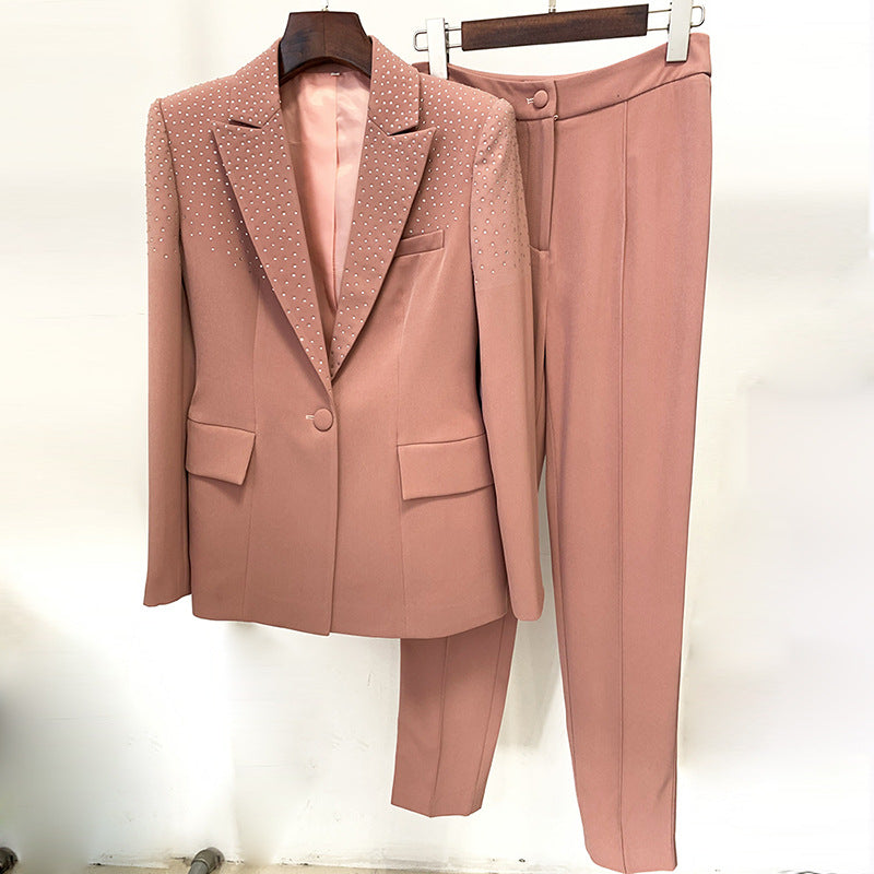 Embelished One Button Blazer Two Piece Set