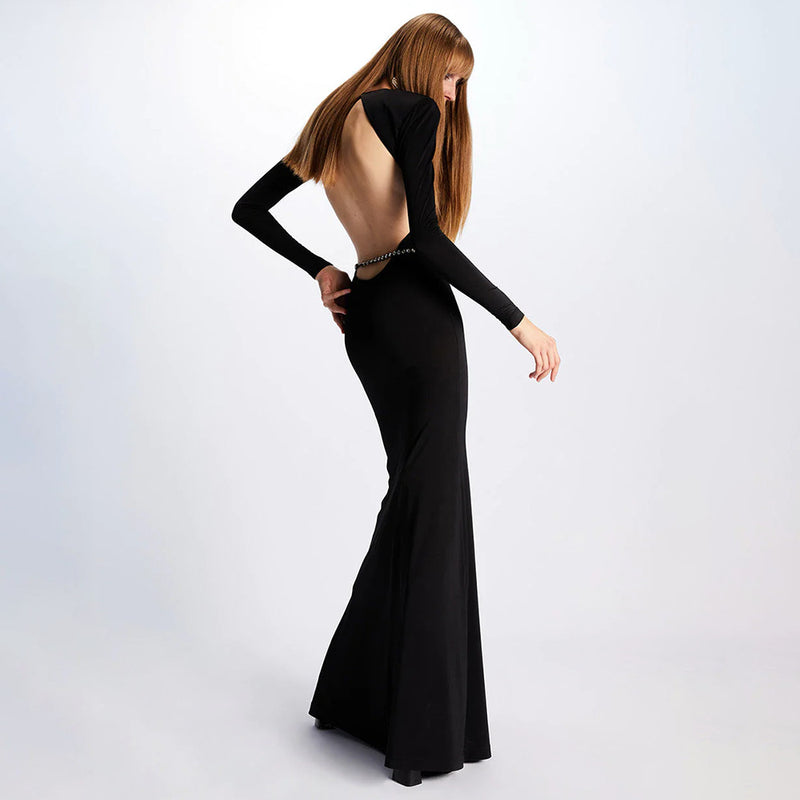 Backless Drill Chain Maxi Dress