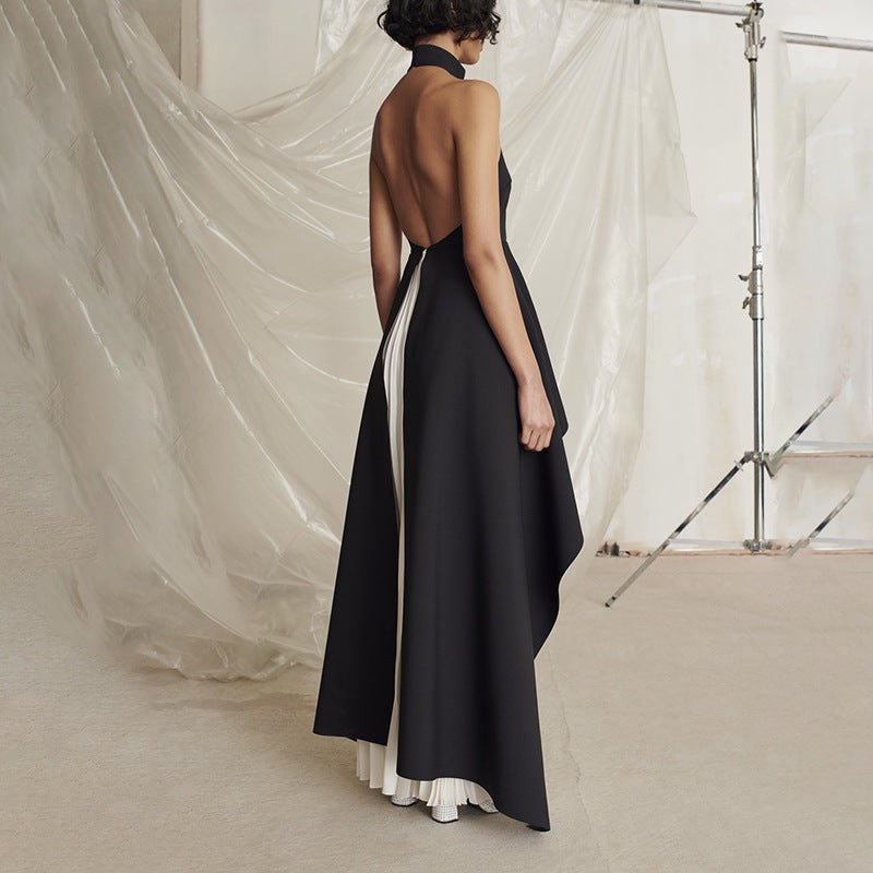 Backless Contrast Maxi Dress