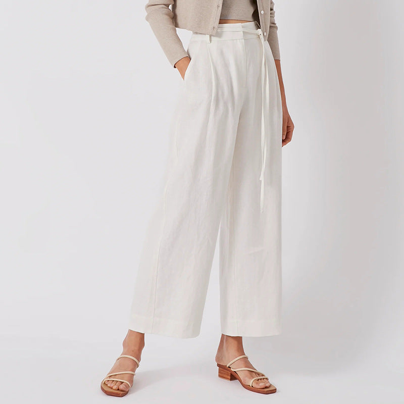 Linen Lace-Up Capri Pants
