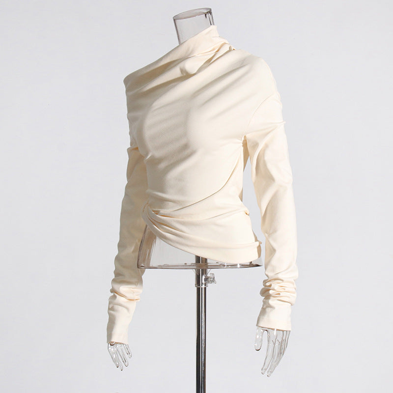 Diagonal Collar Long Sleeve Woven Top