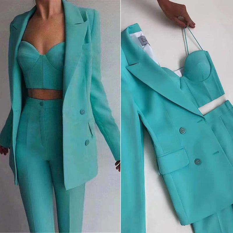 Casual Three Piece Suit With Bra Top