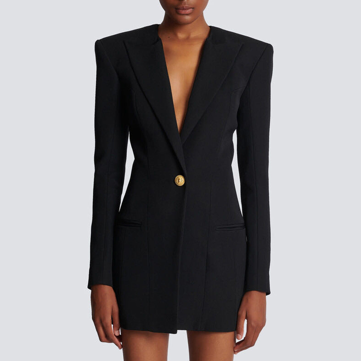 Business Blazer Dress With Ornate Gold Buttons