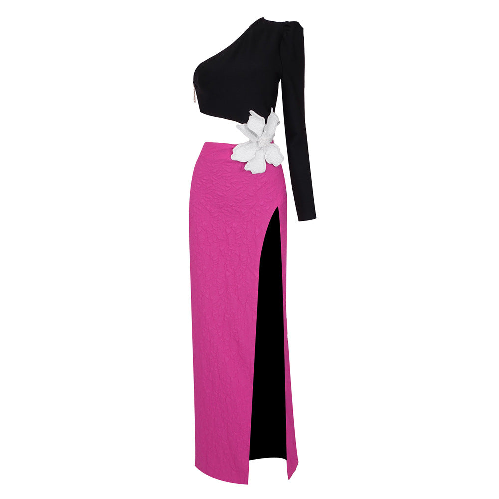 Color Block One Shoulder Maxi