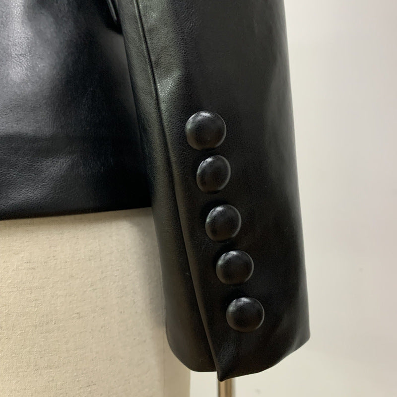 Black Vegan Leather Topcoat Blazer