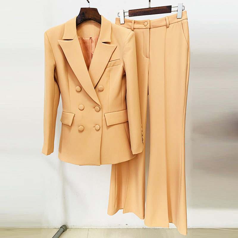 Double Breasted Blazer Flared Pants 2-Piece Suit