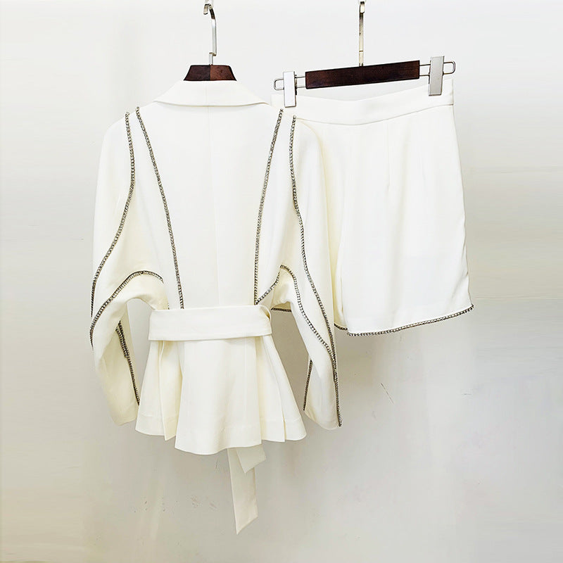 Batwing Sleeve 2- Piece Shorts Set With Belt