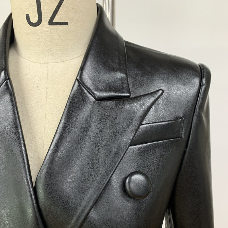 Black Vegan Leather Topcoat Blazer