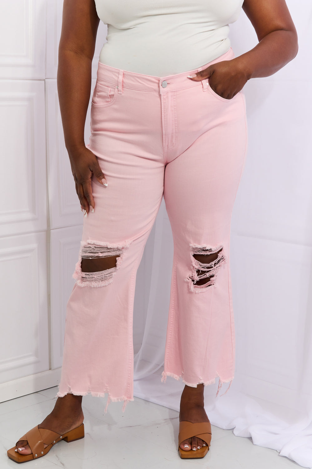 Full Size Distressed Ankle Flare Jeans
