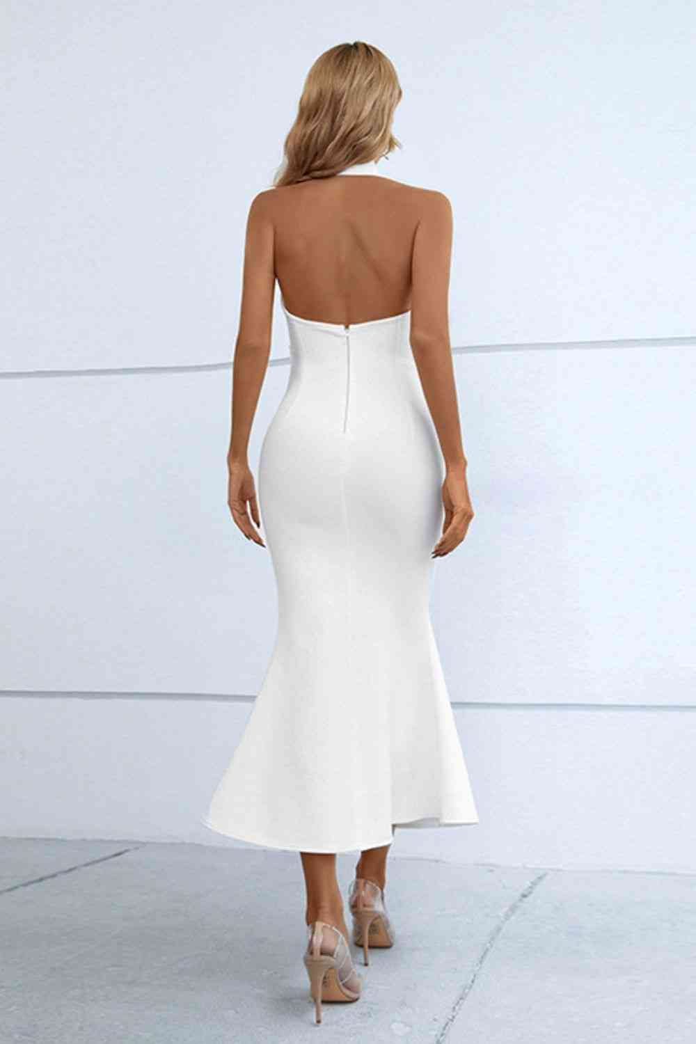 Halter Neck Split Fishtail Body Con Dress