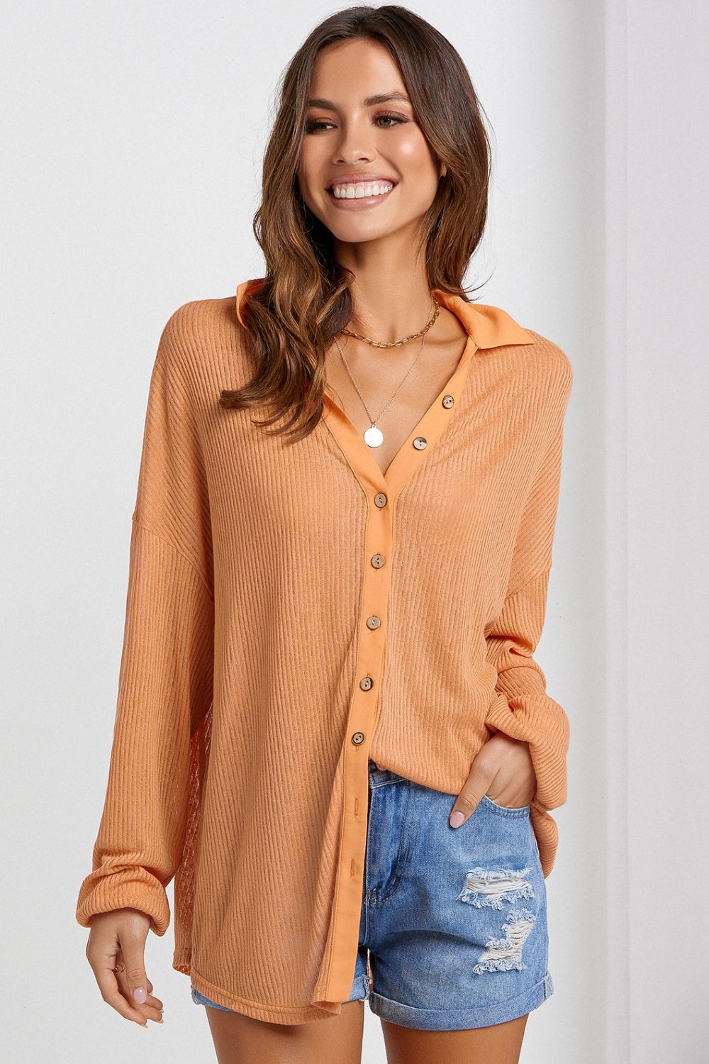 Button Front Dropped Shoulder Knit Shirt