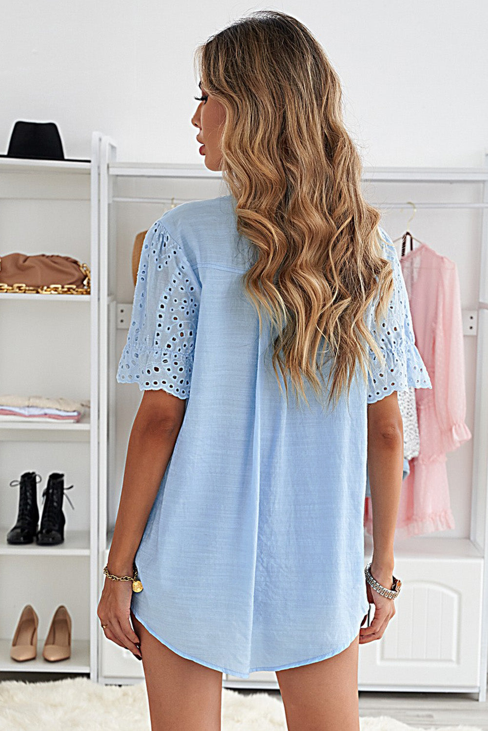 Eyelet Short Sleeve Blouse