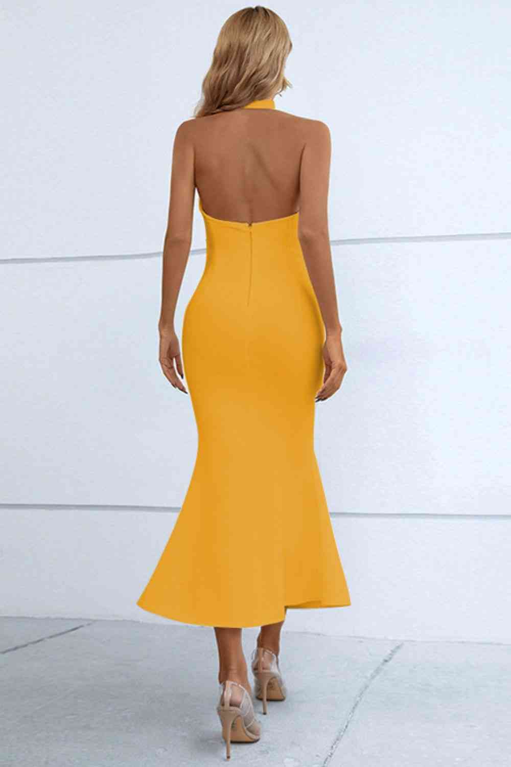 Halter Neck Split Fishtail Body Con Dress