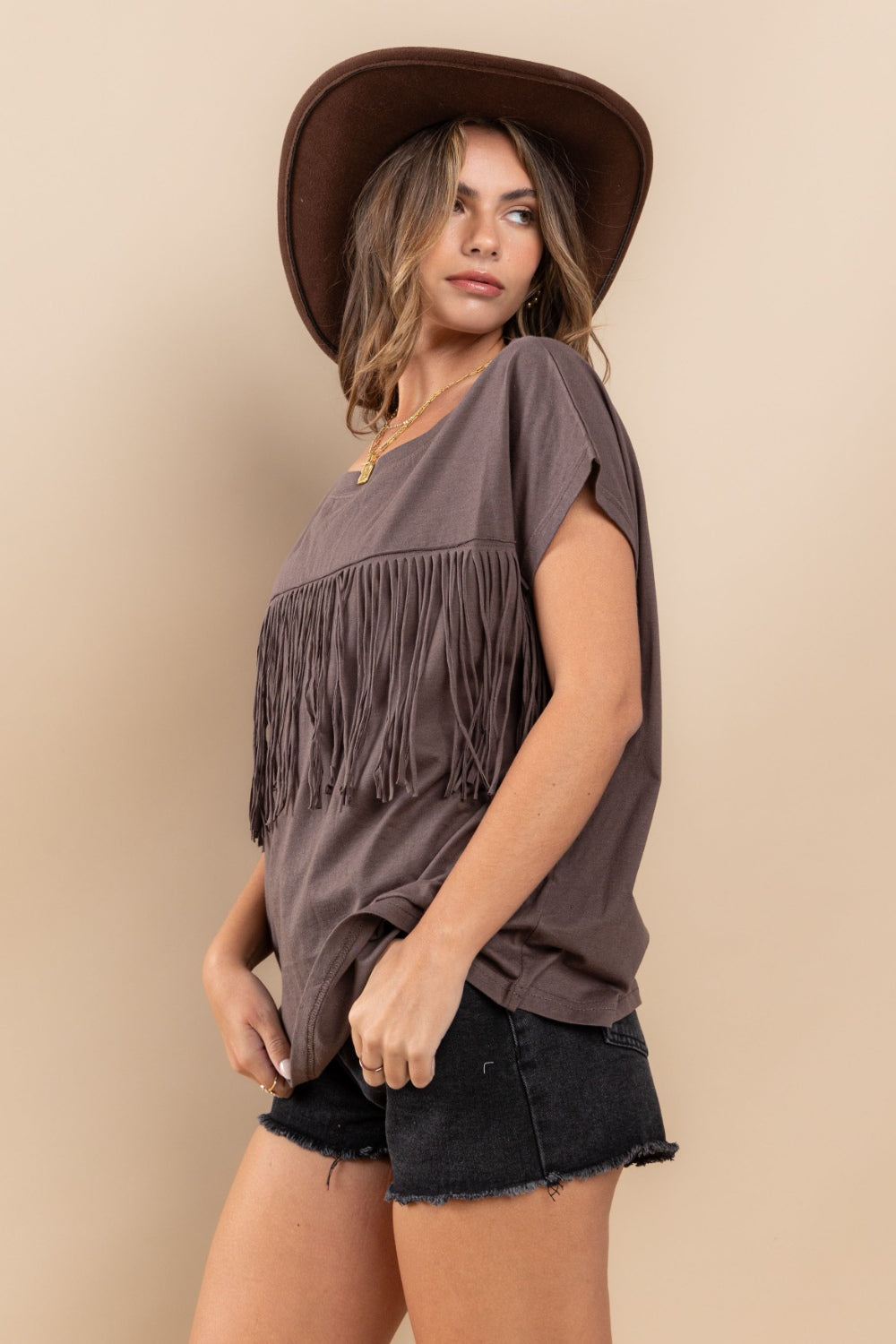 Fringe Round Neck Top